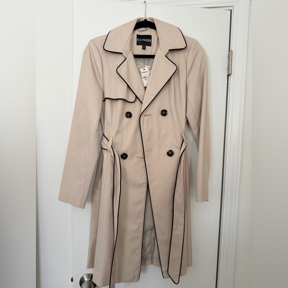Express Women's Cream Trench Coat with Black Trim